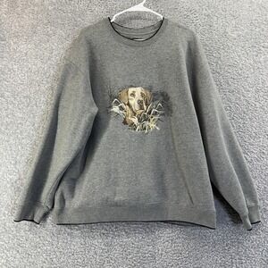Croft & Barrow Sweatshirt Mens L Gray Lab Hunting Embroidered Fleece Pullover‎